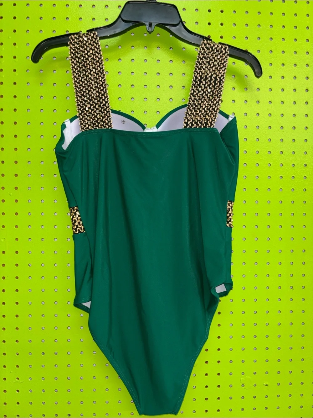 Emerald One-Piece Swimsuit with Gold Chain Trim